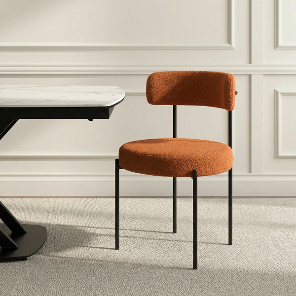 Krzesło Do Jadalni Tapicerowane Bouclé Loft Nogi Metalowe Czarne 667