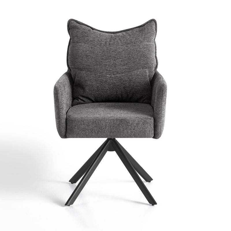 Krzesło Obrotowe 180° Do Jadalni Tkanina Premium Nogi Stal Malowana Plush 6325 — Ciemnoszary