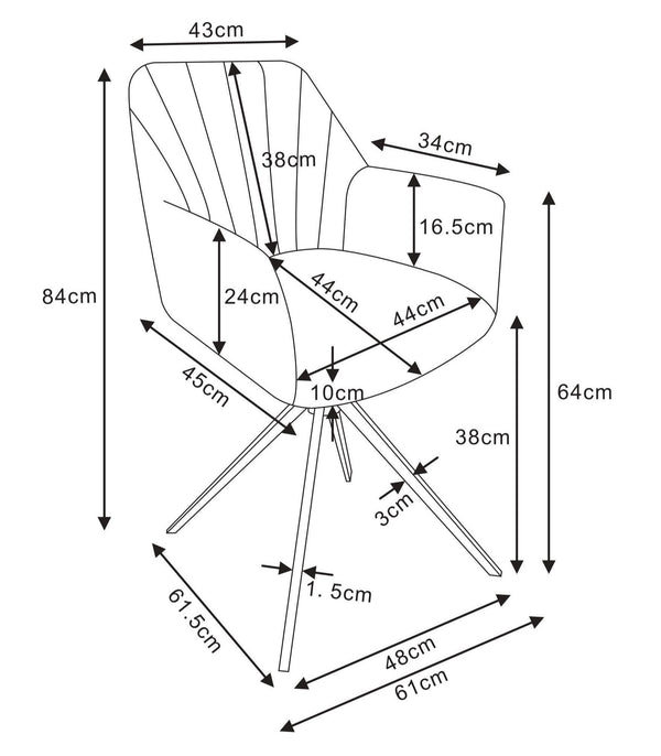 Krzesło Obrotowe Do Jadalni Tapicerowane Nogi Stalowe Malowane Prism