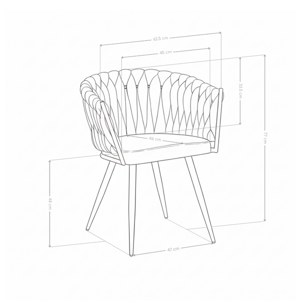 Krzesło Do Jadalni Welurowe Plecione Nowoczesne Nogi Stalowe Czarne 2308