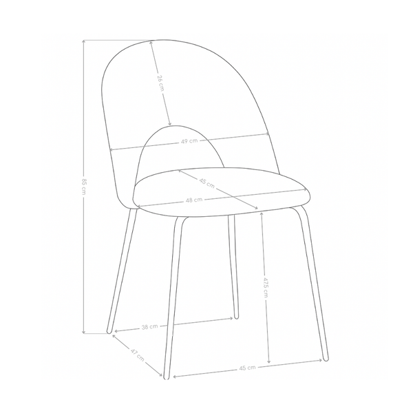 Krzesło Do Jadalni Welurowe Z Czarnymi Stalowymi Nogami Minimal 3098