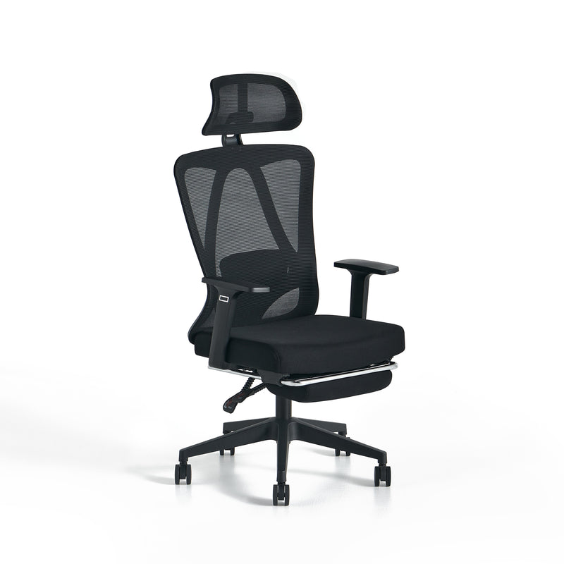 Fotel Biurowy Ergonomiczny Obrotowy na Kółkach Odchylane Oparcie 081 — Czarny - Podnóżek