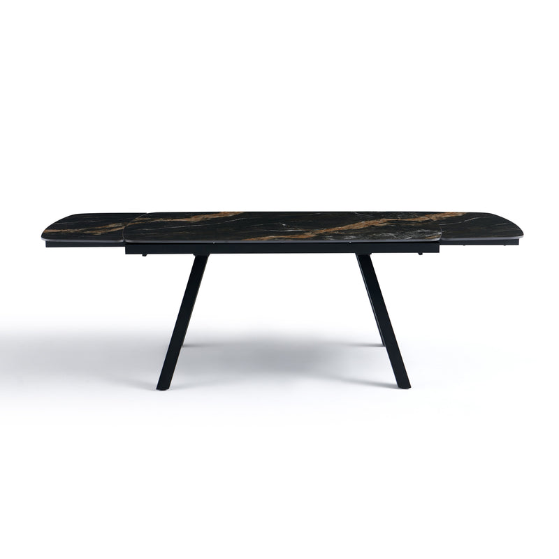 Stół Do Jadalni Ceramiczny 160–240x90 Marmur Nogi Stalowe Czarne Rhythm — Czarny