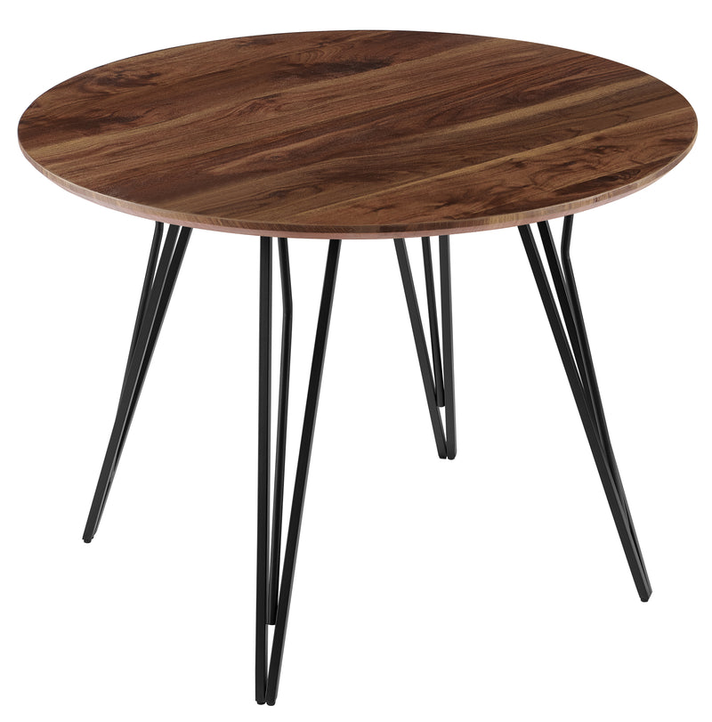Stół Do Jadalni Okrągły Nogi Metalowe Czarne Loftowy HT-04 — Orzech Naturalny / 80cm