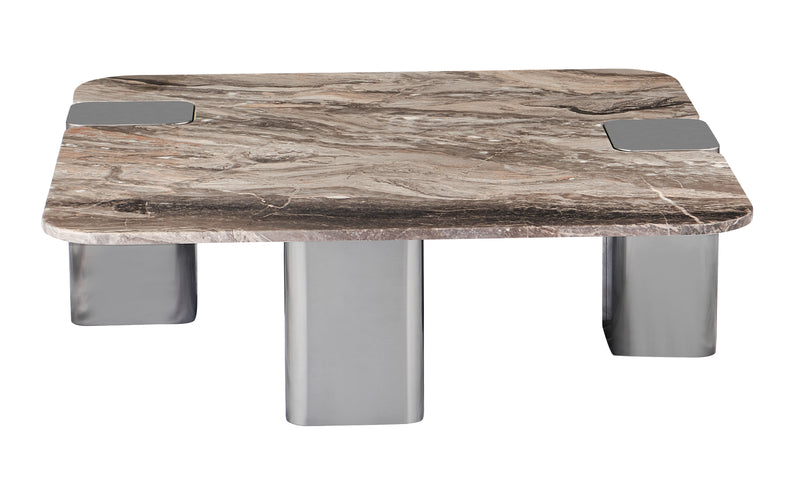 Stolik Kawowy Kwadratowy Marmur Naturalny 100x100 Nogi Inox Stockholm — Brązowy