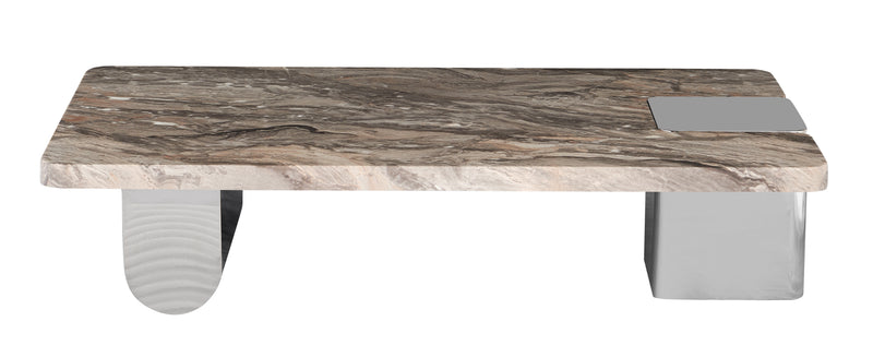 Stolik Kawowy Prostokątny Marmur Naturalny 140x80 Nogi Inox Unity — Brązowy