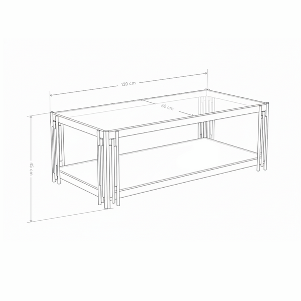 Stolik Kawowy 120x60 Szklo Hartowane Zlota Rama LINE