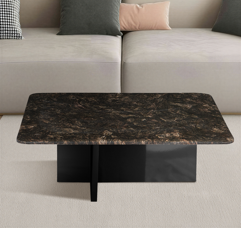 Stolik Kawowy Kwadratowy Marmur Naturalny 100x100 Nogi Stalowe Horizon — Czarny