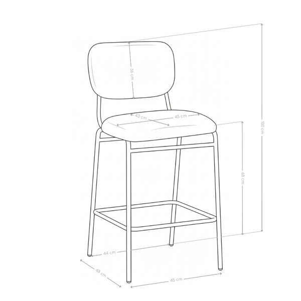 Hoker Barowe Welurowe Nowoczesne Wysokie Nogi Stalowe Czarne DR256