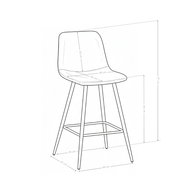 Krzesło Barowe Welurowe Nowoczesne Wysokie Nogi Stalowe Czarne Velvet Shadow