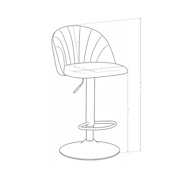 Krzesło Barowe Obrotowe Welurowe Regulowane Stylowe Nogi Stalowe Quasar