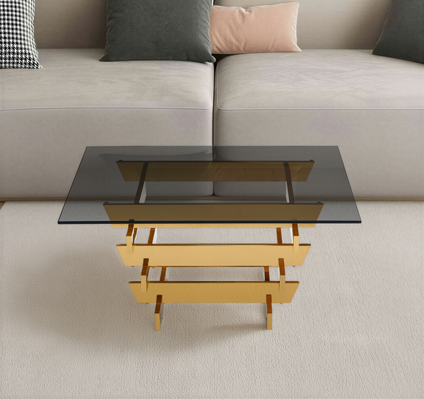 Stolik Kawowy Kwadratowy 80×80 cm ze Szkła Hartowanego Złoty Stelaż LUSTER