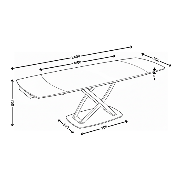 Stół Do Jadalni Ceramiczny 160–240x90 Marmur Nogi Stalowe Czarne Axis