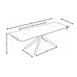 Stół Do Jadalni Ceramiczny 160–240x90 Marmur Nogi Metalowe Czarne Nero