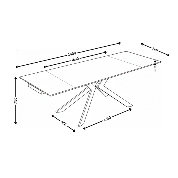 Stół Do Jadalni Ceramiczny 160–240x90 Marmur Nogi Metalowe Czarne Nero