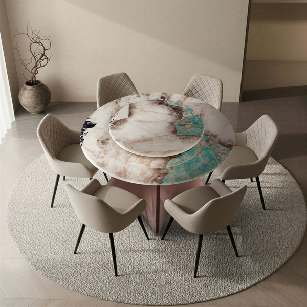 Stół Do Jadalni Okrągły Dwupoziomowy Kamień Naturalny Marmur Dusk