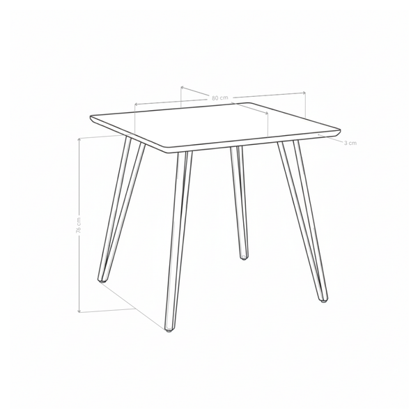 Stół Do Jadalni Kwadratowy 80 cm Płyta Laminowana Nogi Czarne HT-12