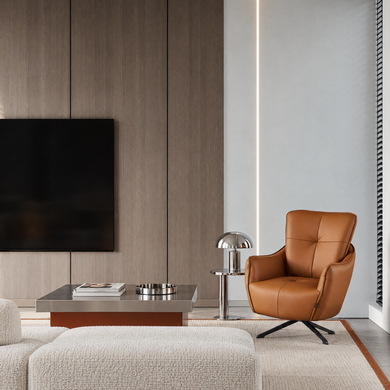 Fotel Wypoczynkowy Obrotowy Eco Skóra Loft Nogi Stalowe Czarne M-259 — Pomarańczowy