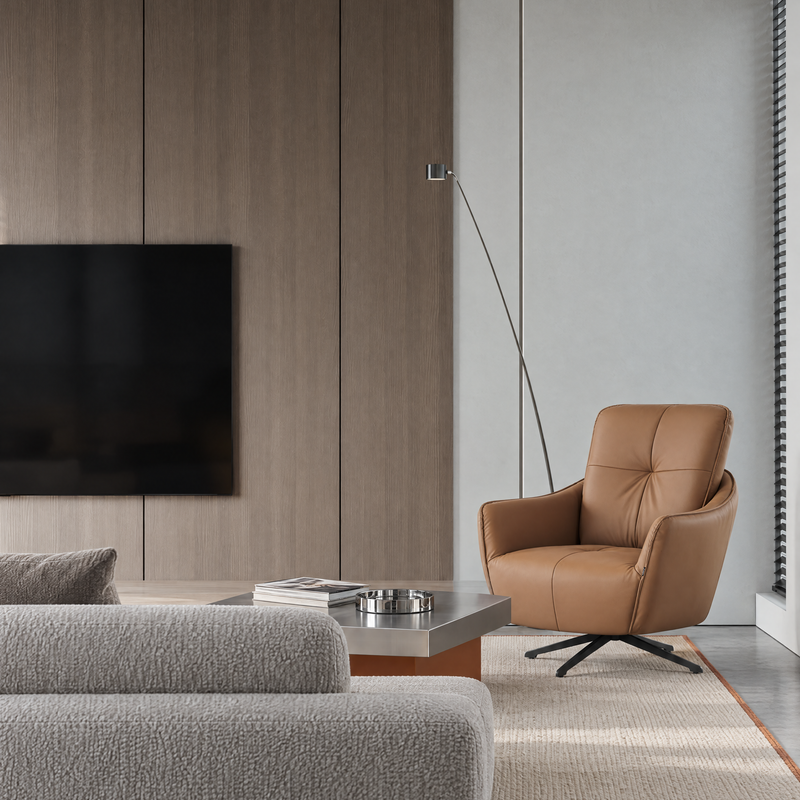 Fotel Wypoczynkowy Obrotowy Eco Skóra Loft Nogi Stalowe Czarne M-259 — Kamelowy