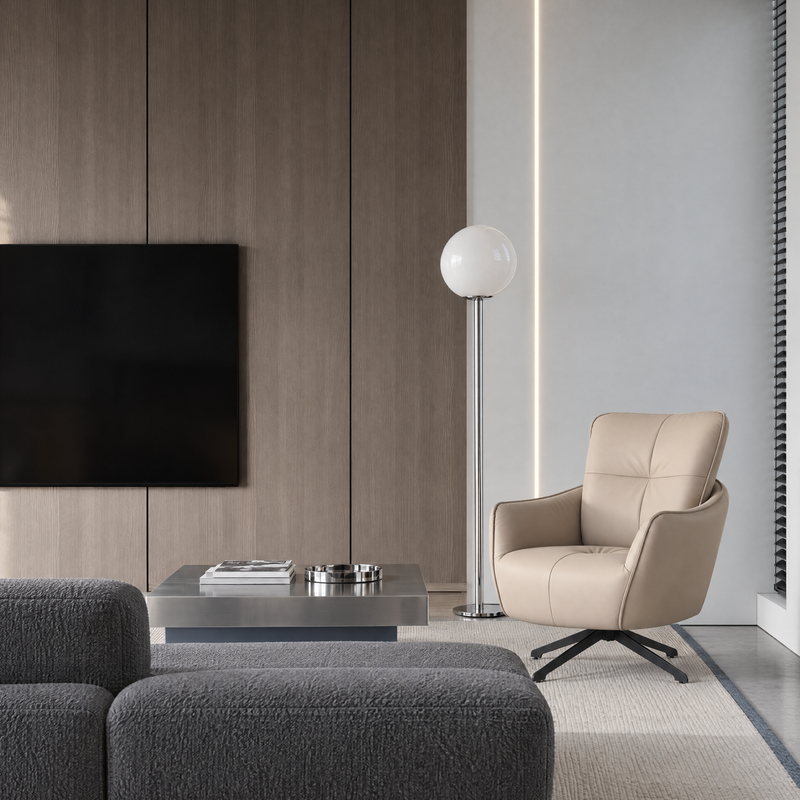 Fotel Wypoczynkowy Obrotowy Eco Skóra Loft Nogi Stalowe Czarne M-259 — Beżowy