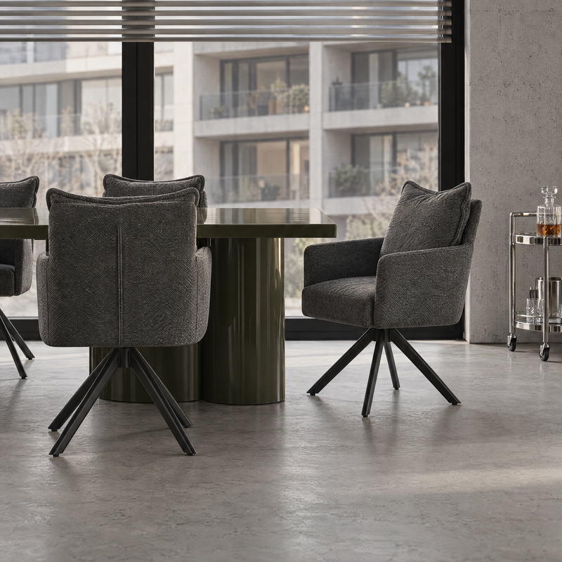 Krzesło Obrotowe 180° Do Jadalni Tkanina Premium Nogi Stal Malowana Plush 6325 — Ciemnoszary