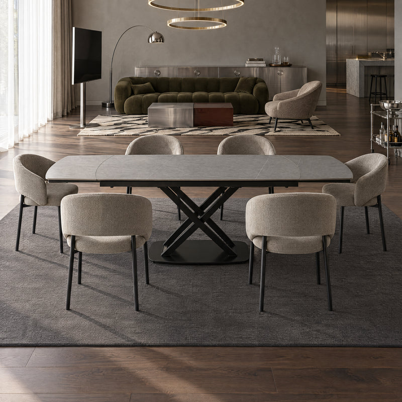 Stół Do Jadalni Ceramiczny 160–240x90 Marmur Nogi Stalowe Czarne Axis — Szary