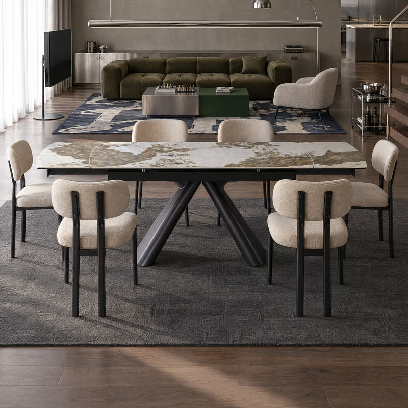 Stół Do Jadalni Ceramiczny Marmur Nogi Stalowe Czarne Clarity — Beżowy / 140cm