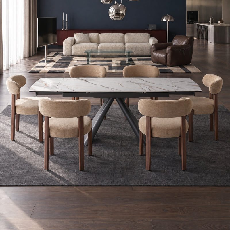 Stół Do Jadalni Ceramiczny Marmur Nogi Stalowe Czarne Clarity — Biały / 140cm