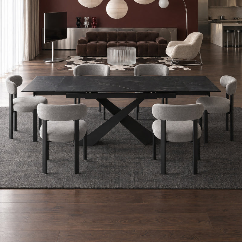 Stół Do Jadalni Ceramiczny 160–240x90 Marmur Nogi Metalowe Czarne Chiavari — Czarny