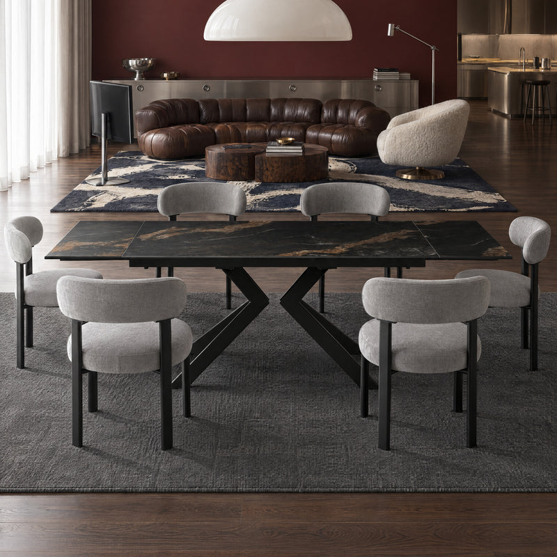 Stół Do Jadalni Ceramiczny 160–240x90 Marmur Nogi Metalowe Czarne DT-24901 — Czarno-żółty