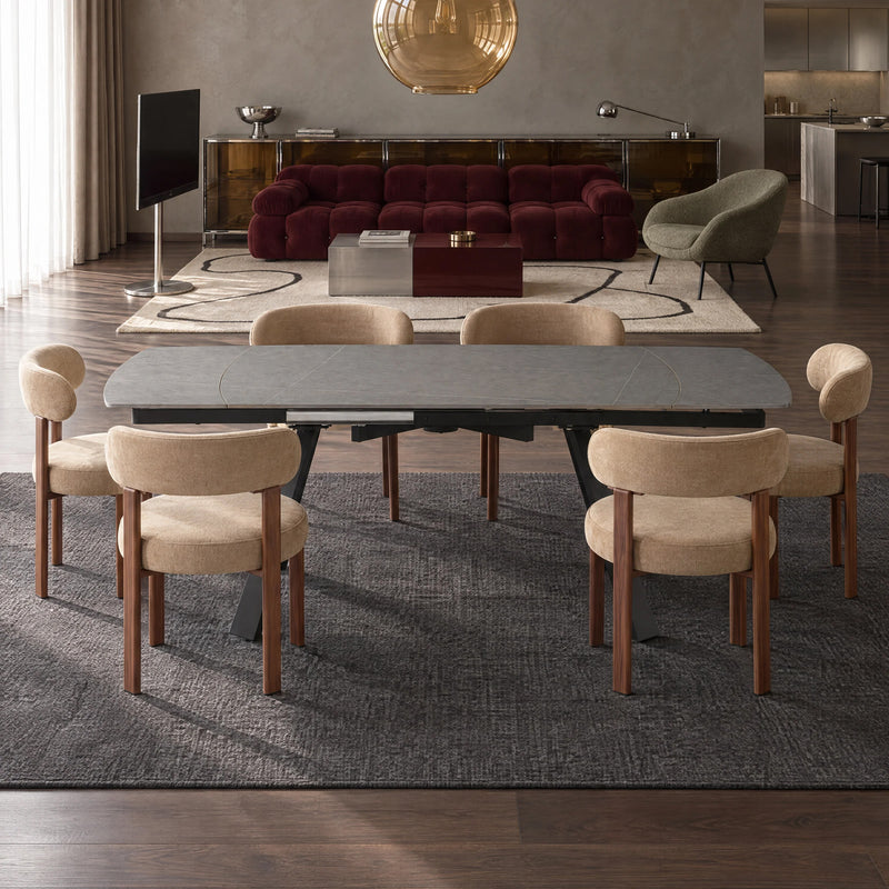 Stół Do Jadalni Ceramiczny 120–180x80 Marmur Nogi Metalowe Czarne Zen — Szary
