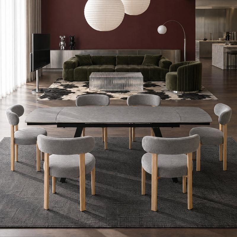 Stół Do Jadalni Ceramiczny 160–240x90 Marmur Nogi Stalowe Czarne Nova — Szary
