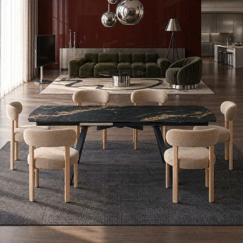 Stół Do Jadalni Ceramiczny 120–180x80 Marmur Nogi Metalowe Czarne Zen — Czarny