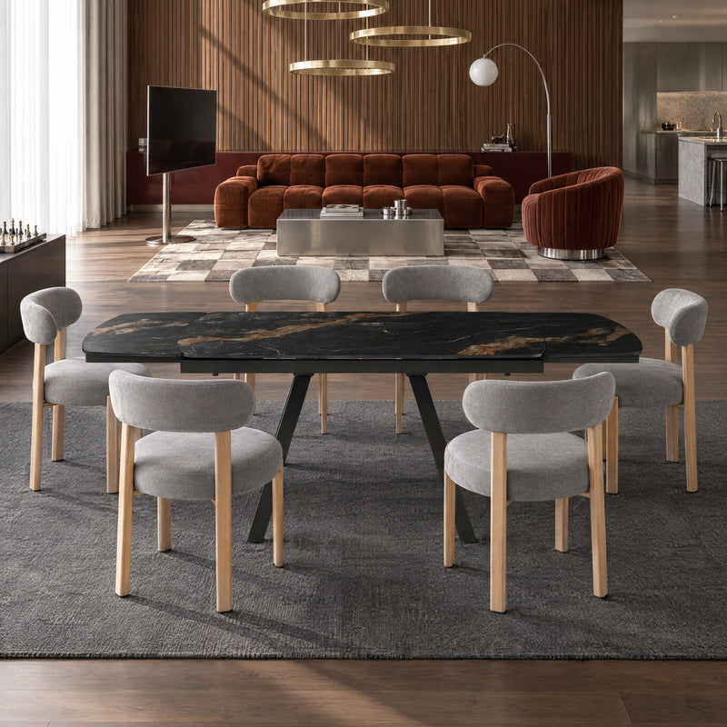 Stół Do Jadalni Ceramiczny 140–210x90 Marmur Nogi Metalowe Czarne Lux — Czarny