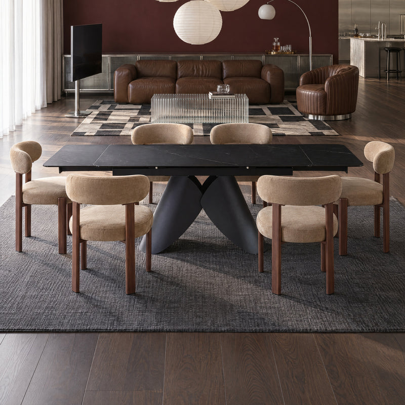 Stół Do Jadalni Ceramiczny 160–240x90 Marmur Nogi Metalowe Czarne Alba — Czarny