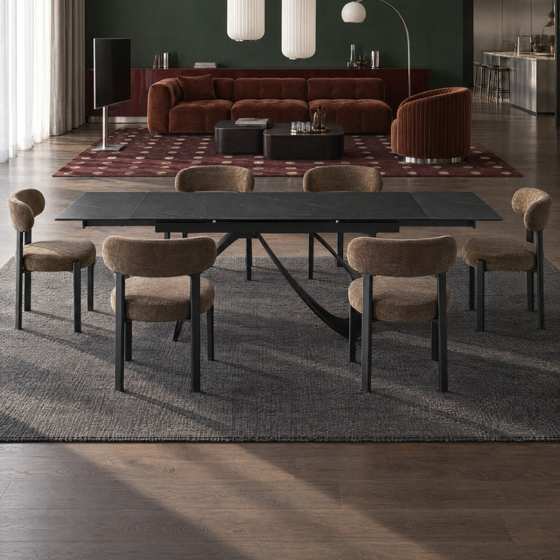 Stół Do Jadalni Ceramiczny 160–240x90 Marmur Nogi Metalowe Czarne Camogli — Czarny