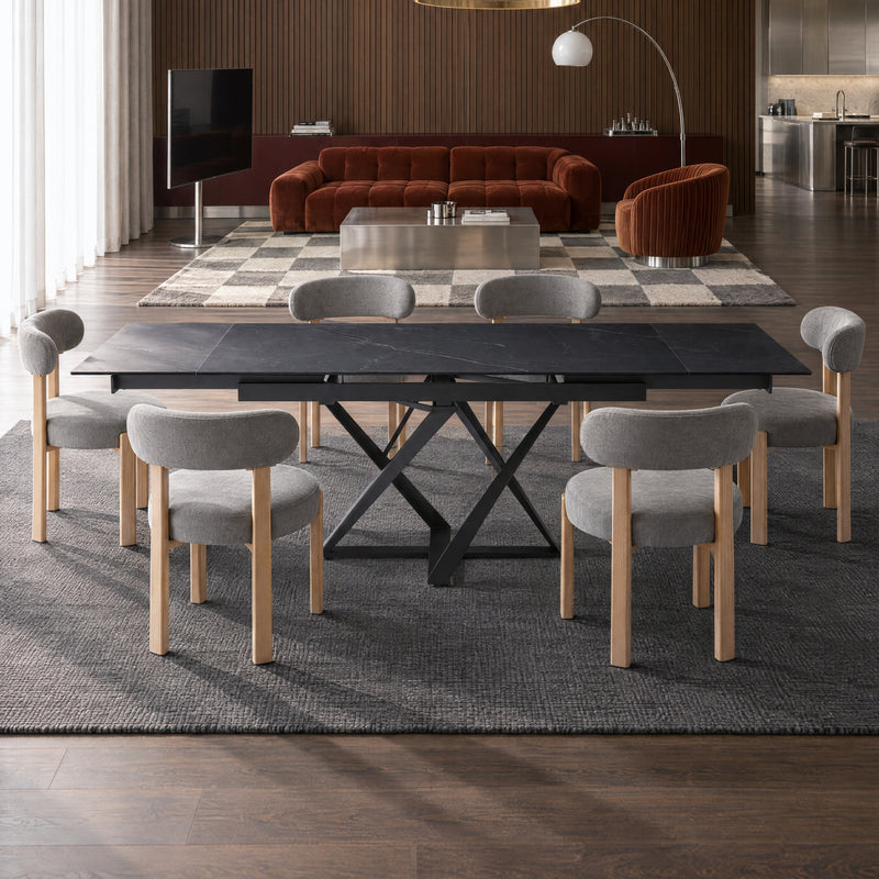 Stół Do Jadalni Ceramiczny 160–240x90 Marmur Nogi Stalowe Czarne Portovenere — Czarny
