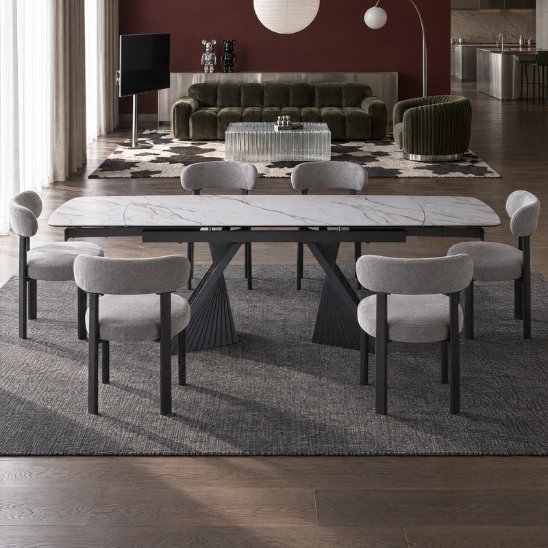 Stół Do Jadalni Ceramiczny 160–240x90 Marmur Nogi Metalowe Czarne Procida — Biały