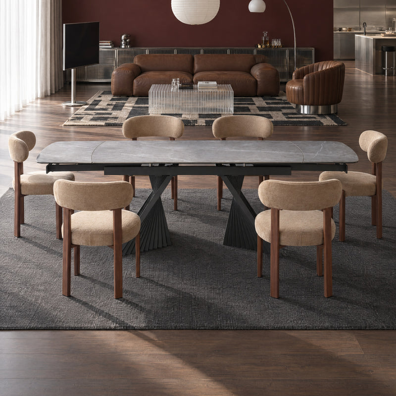 Stół Do Jadalni Ceramiczny 160–240x90 Marmur Nogi Metalowe Czarne Procida — Szary