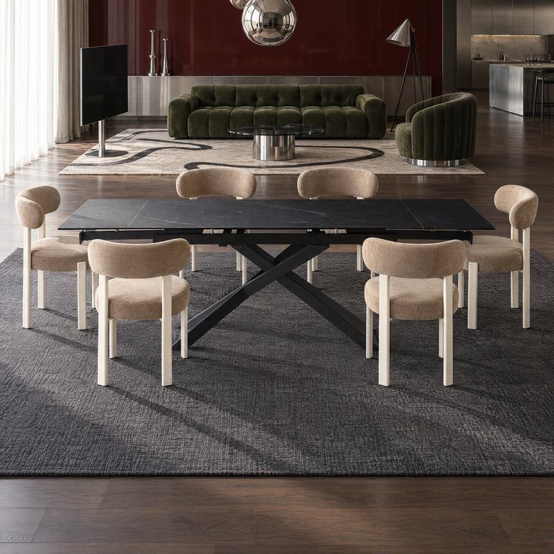 Stół Do Jadalni Ceramiczny 160–240x90 Marmur Nogi Metalowe Czarne Rapallo — Czarny