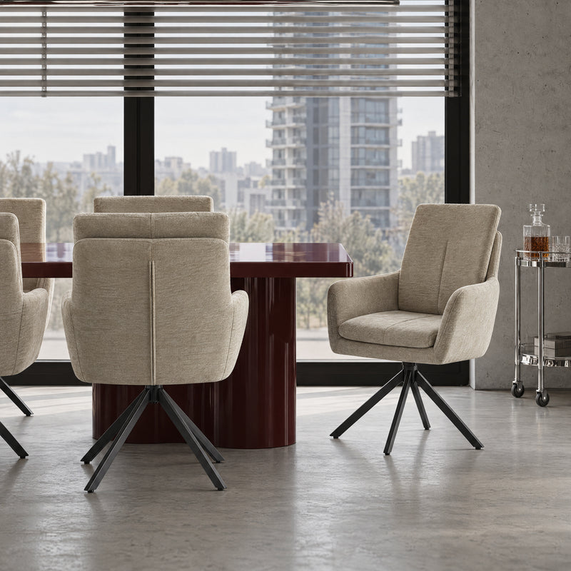 Krzesło Obrotowe Do Jadalni Tkanina Premium Loft Czarne Metalowe Nogi 6266 — Beżowy