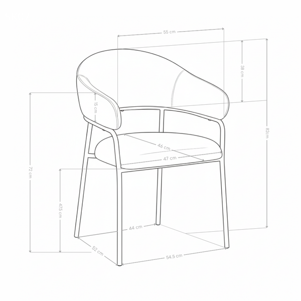 Krzesło Do Jadalni Tapicerowane z Podłokietnikami Nogi Metalowe Czarne SK07