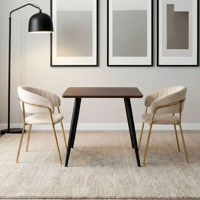 Stół Do Jadalni Kwadratowy 80 cm Nogi Stalowe Proszkowe HT-11 — Orzech