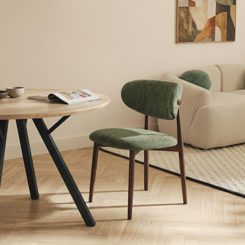 Krzesło Do Jadalni Tapicerowane Loft Metalowa Rama w Kolorze Drewna 6083 — Zielony / Orzech