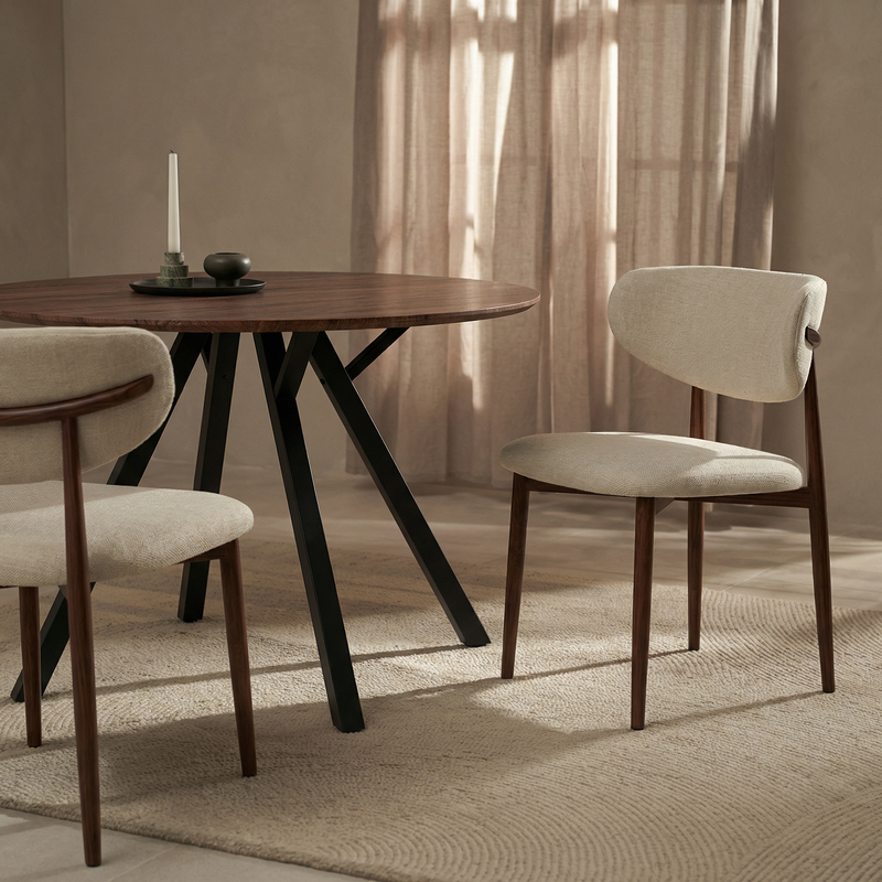 Krzesło Do Jadalni Tapicerowane Loft Metalowa Rama w Kolorze Drewna 6083 — Kremowy / Orzech