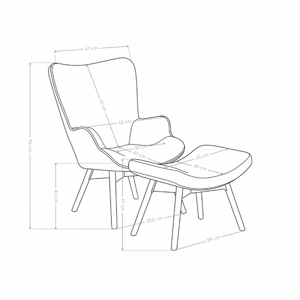 Fotel Wypoczynkowy Tkanina Premium Nogi Drewno Wiązowe z Podnóżkiem ZZA02FT