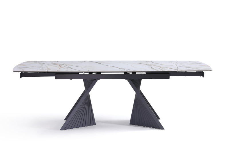 Stół Do Jadalni Ceramiczny 160–240x90 Marmur Nogi Metalowe Czarne Procida — Biały