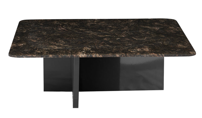Stolik Kawowy Kwadratowy Marmur Naturalny 100x100 Nogi Stalowe Horizon — Czarny