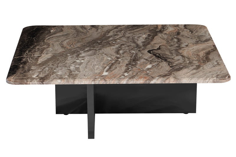 Stolik Kawowy Kwadratowy Marmur Naturalny 100x100 Nogi Stalowe Horizon — Brązowy
